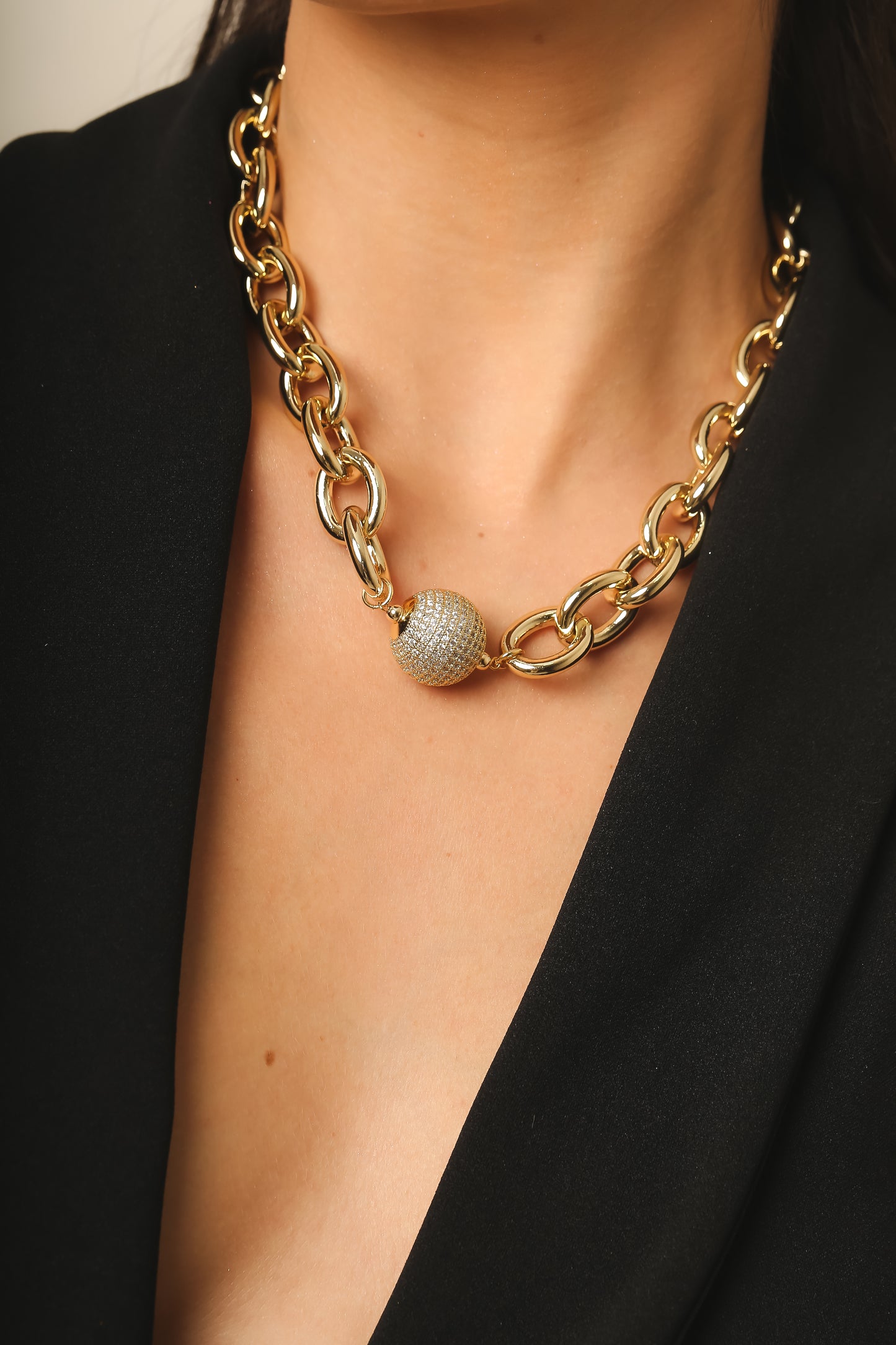Pave Ball Maxi Links Necklace