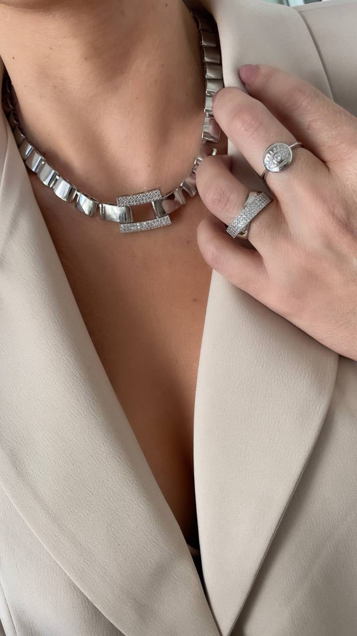 Lux Pave X Rhodium Ring