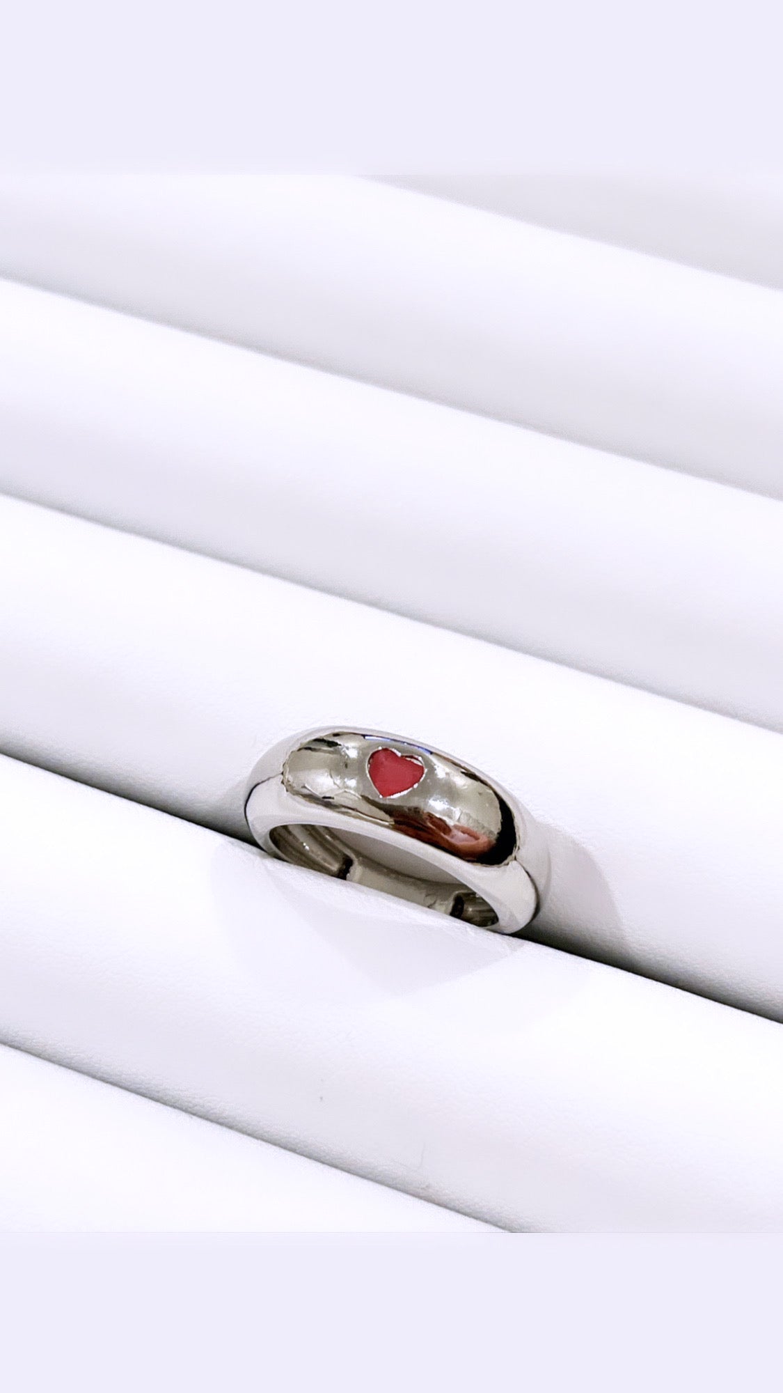 Glossy Dome Heart Rhodium Ring