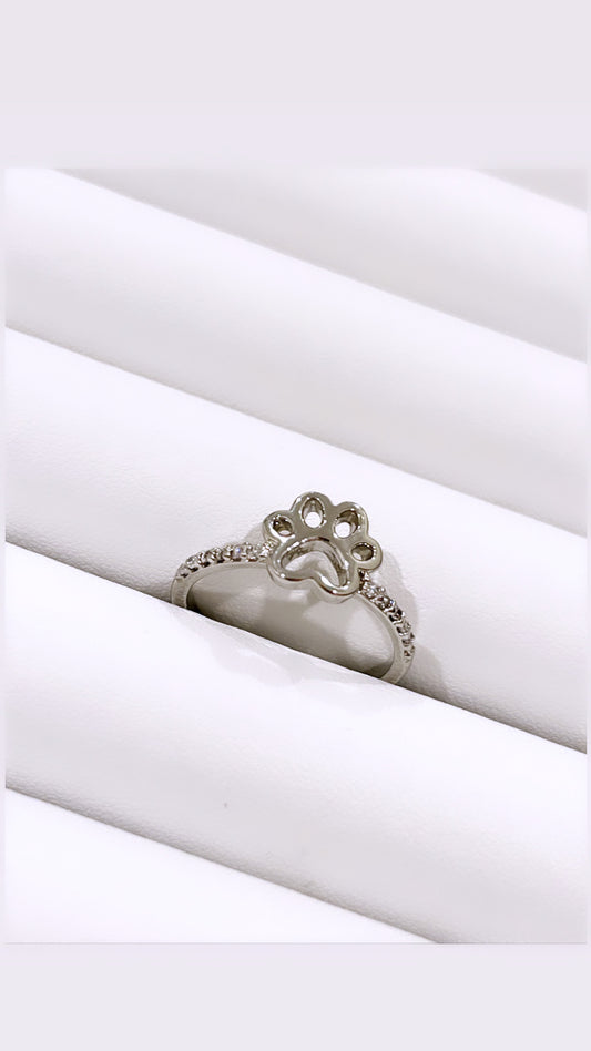 Pet Paw Rhodium Ring