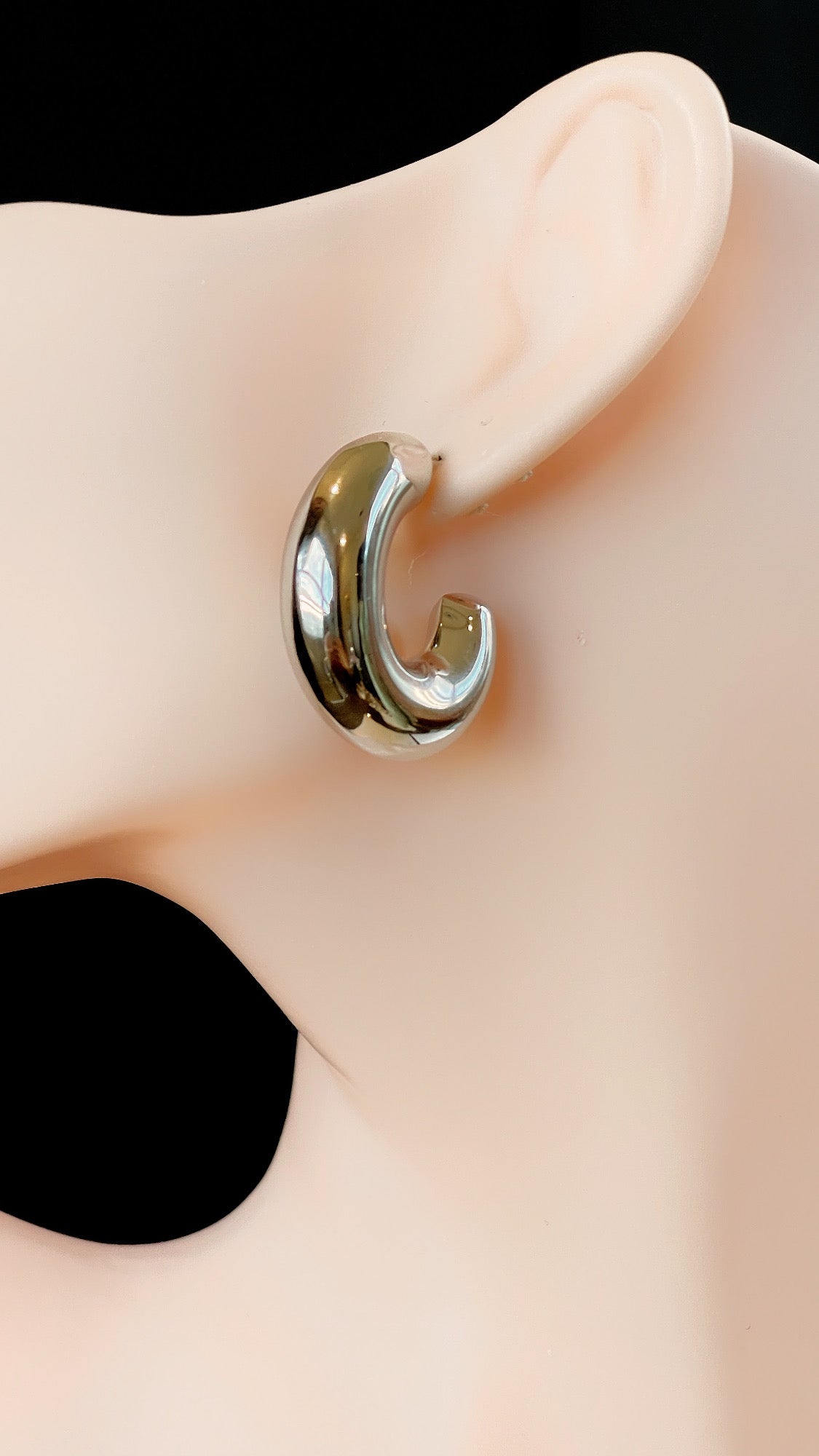 Oval Tube Rhodium Hoop Earring