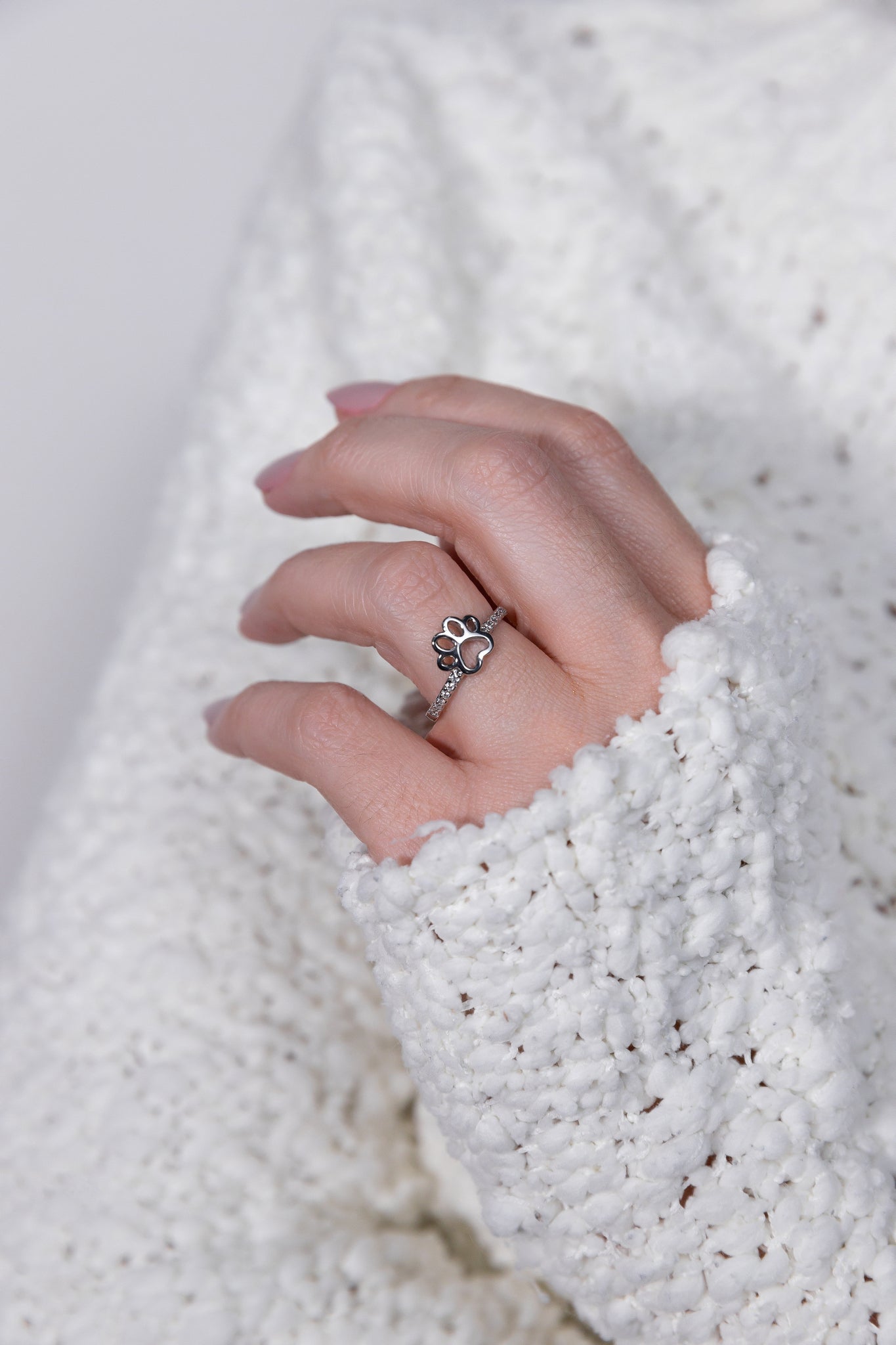 Pet Paw Rhodium Ring
