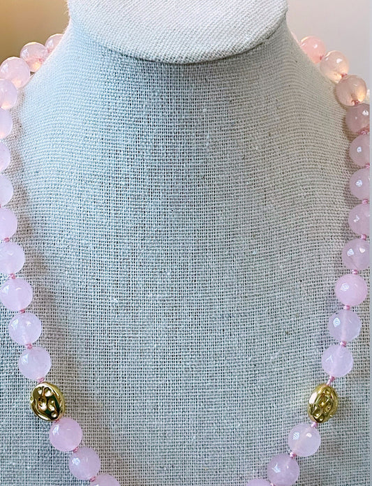 Gold Coin Rose Quartz Necklace