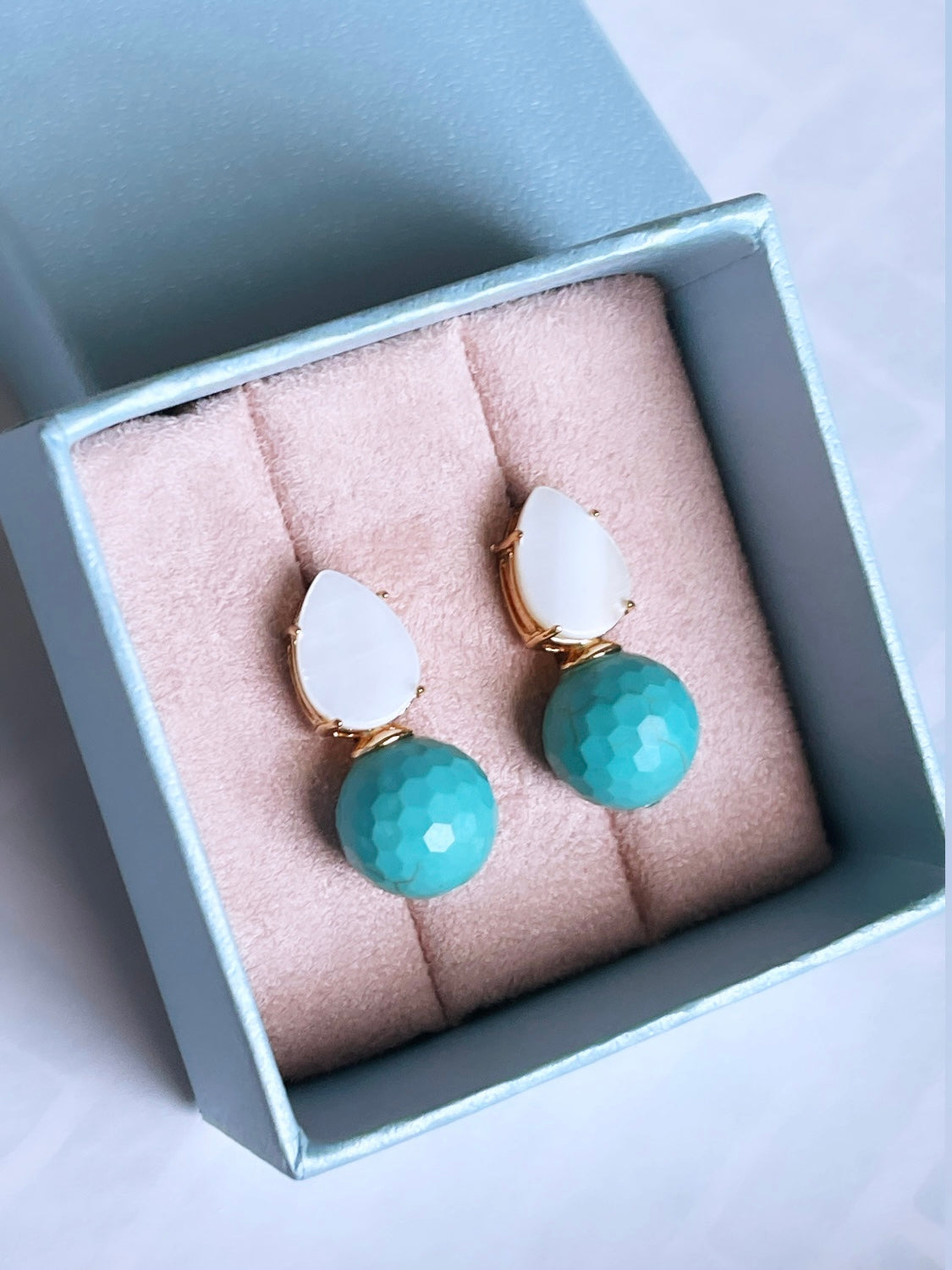 Gemstone Ball and Mother Pearl Earring