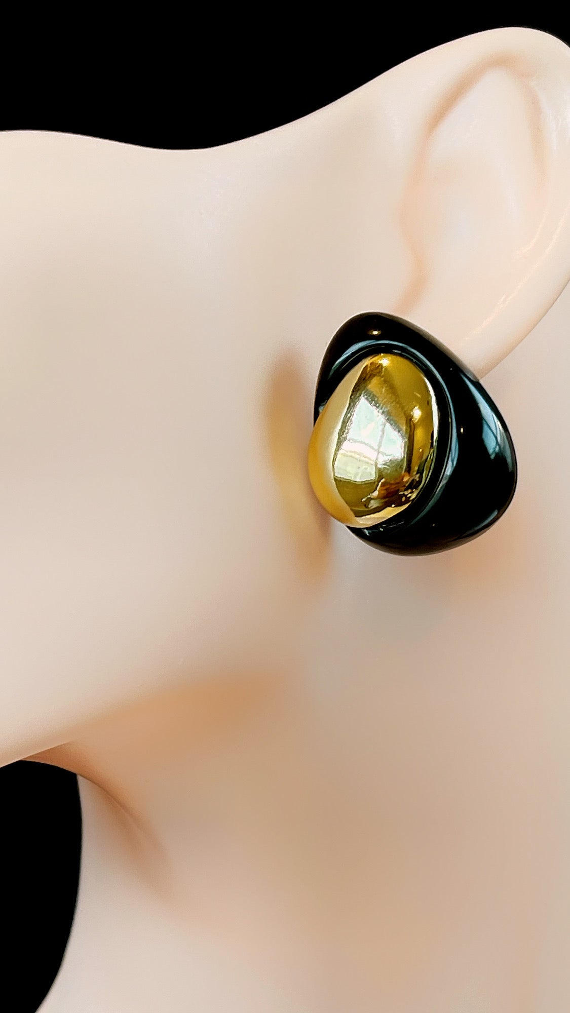 Glossy Black Enamel Organic Earring