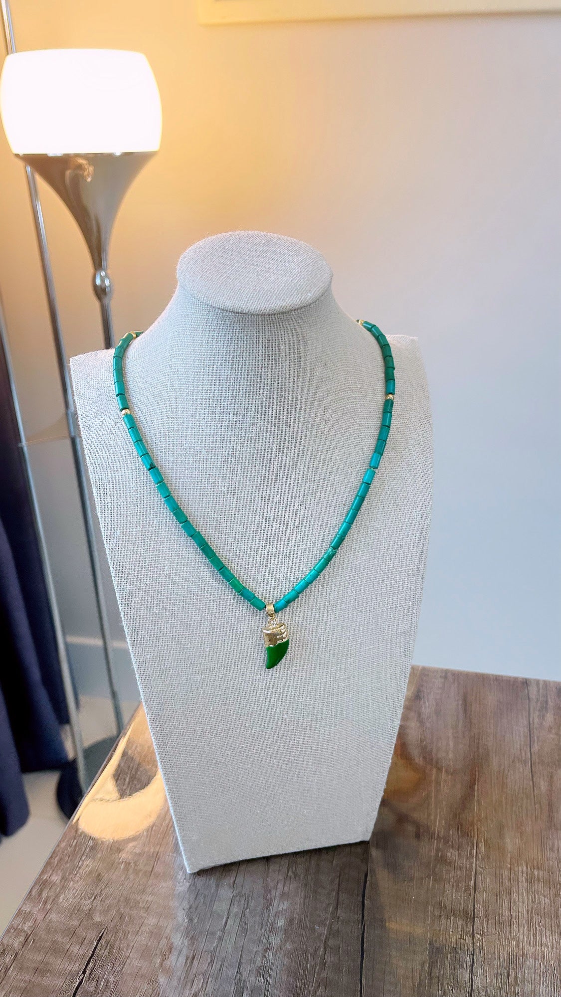 Green Howlite Beaded Tube Dager Necklace