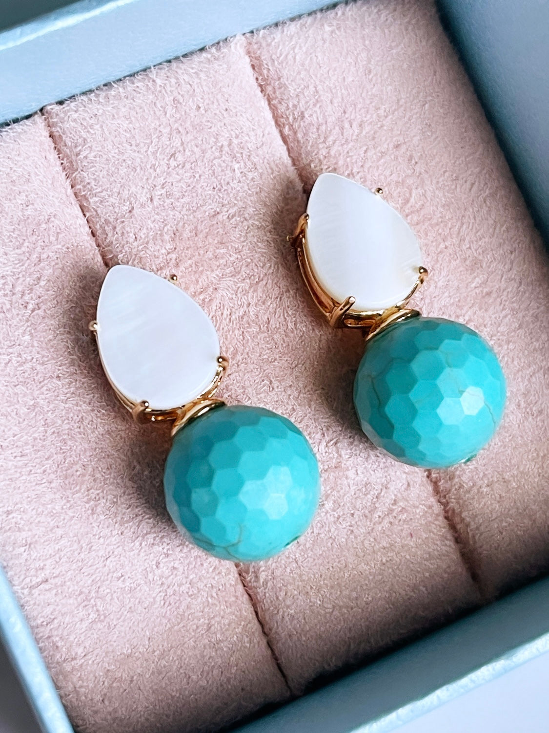 Gemstone Ball and Mother Pearl Earring