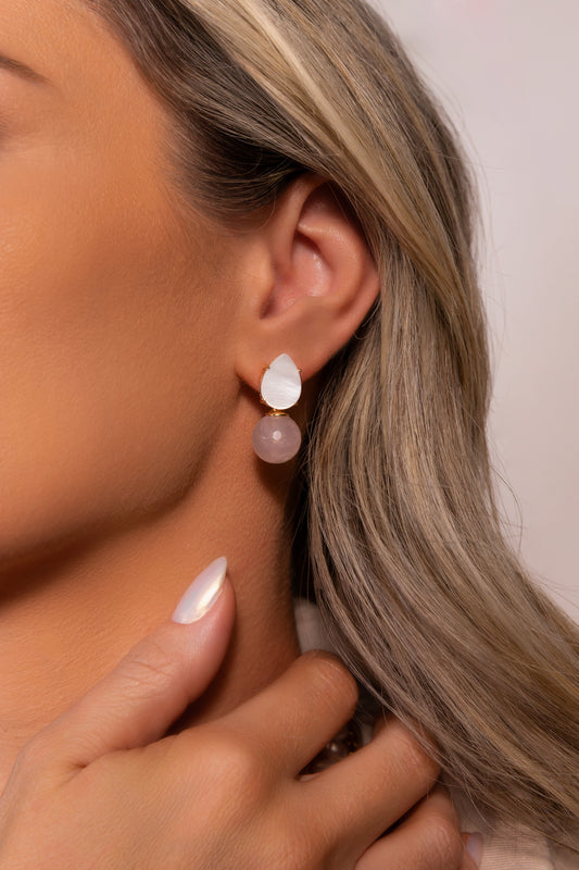 Gemstone Ball and Mother Pearl Earring