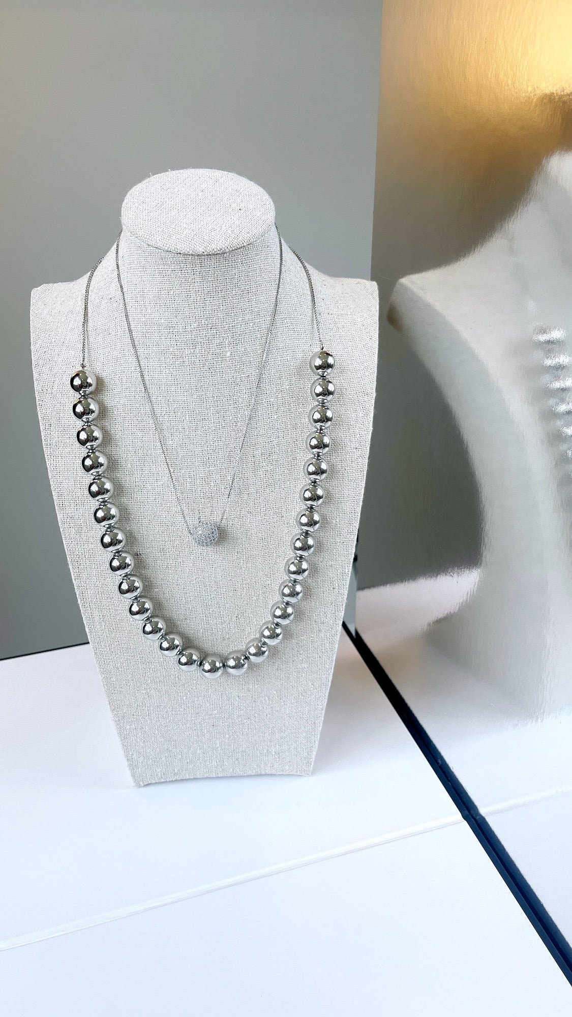 Adjusting Zirconia Ball Necklace