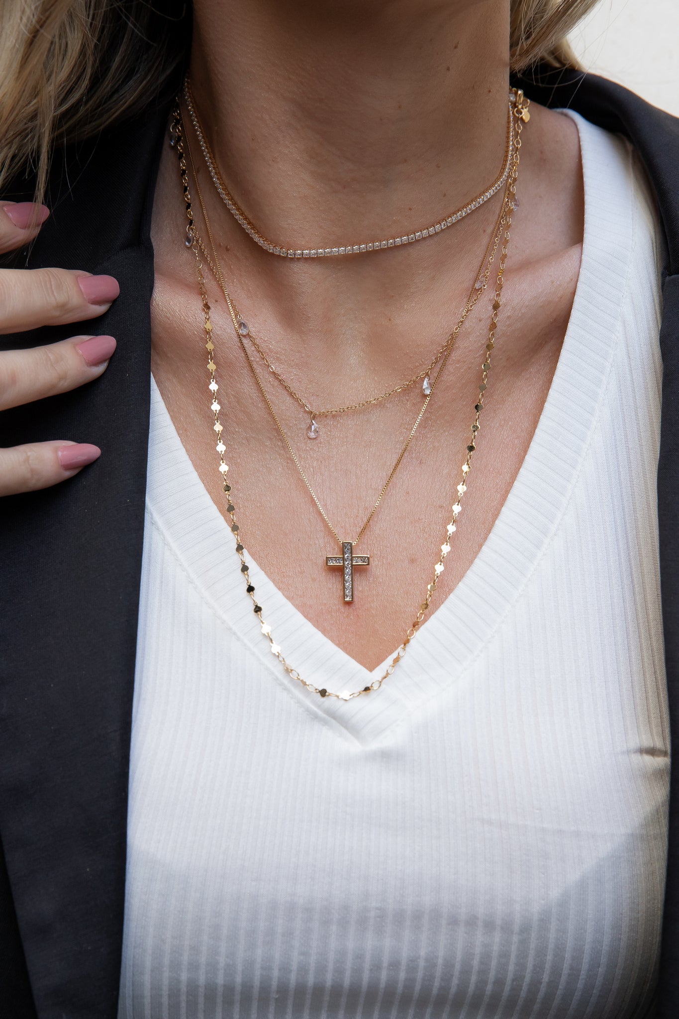 Petit Zirconia Diamond Cross Necklace