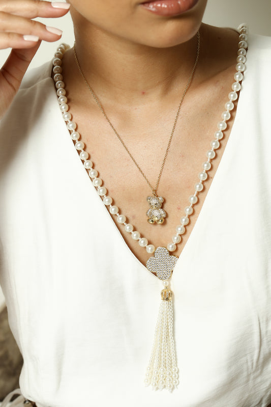 Long 8MM Shell Pearl Tassel VC Designer Flower Necklace