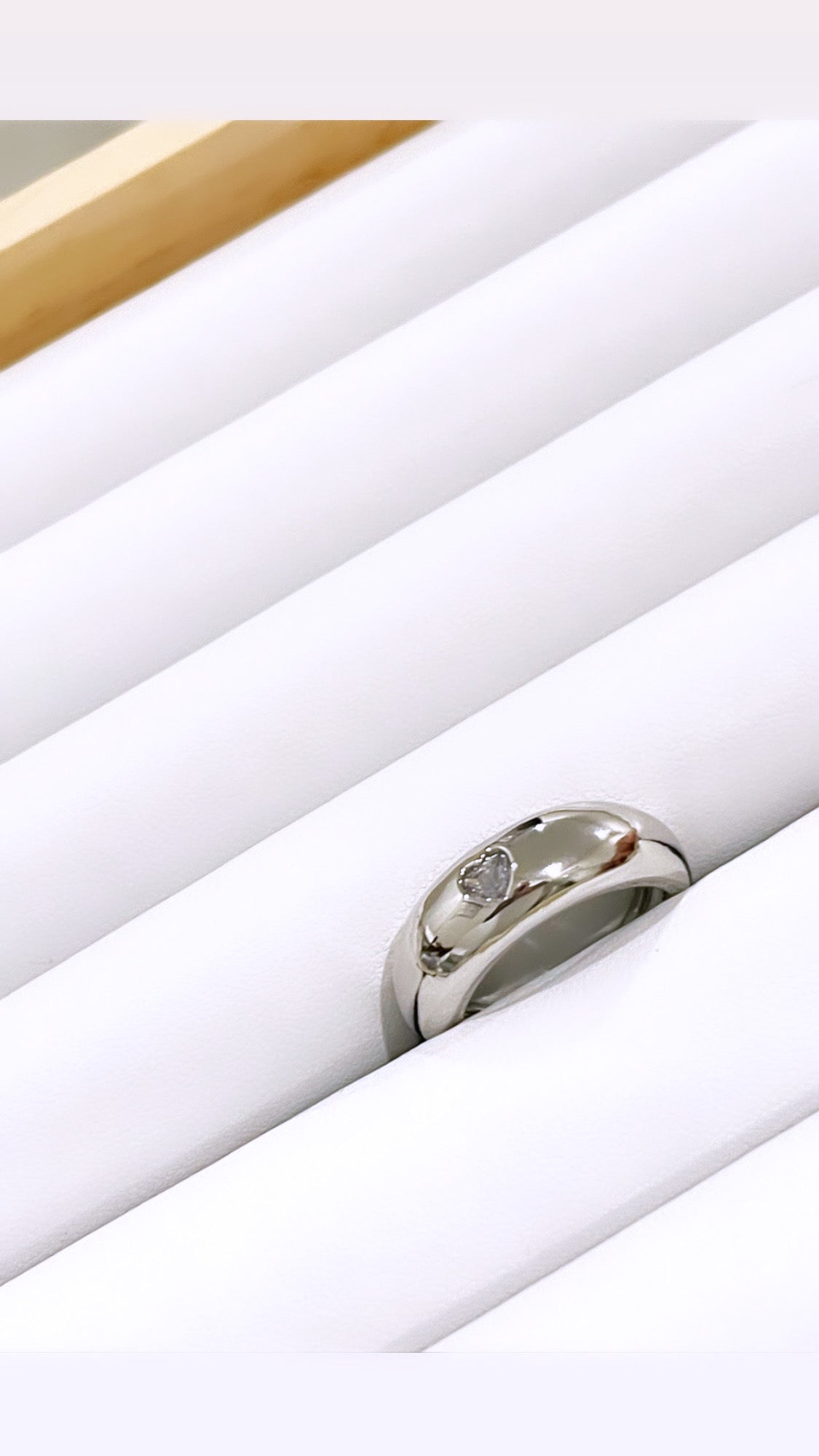 Glossy Dome Heart Rhodium Ring