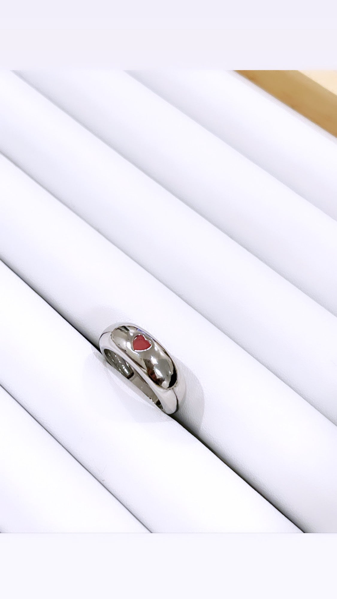 Glossy Dome Heart Rhodium Ring