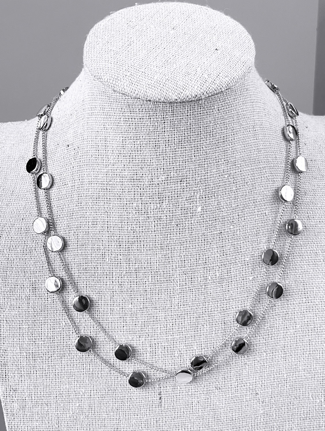 Long Glossy Coins Rhodium Necklace