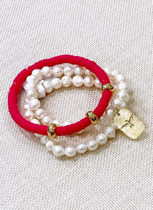 Pink Clay and Pearl Bracelet