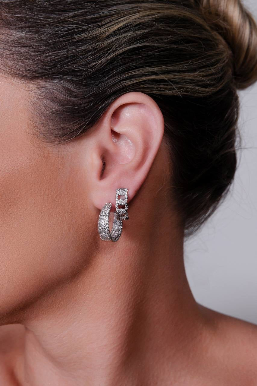 Pave in and out Rhodium Hoop