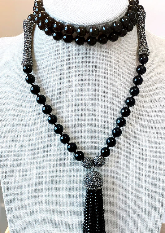 Tassel Drop in Black Agate Necklace