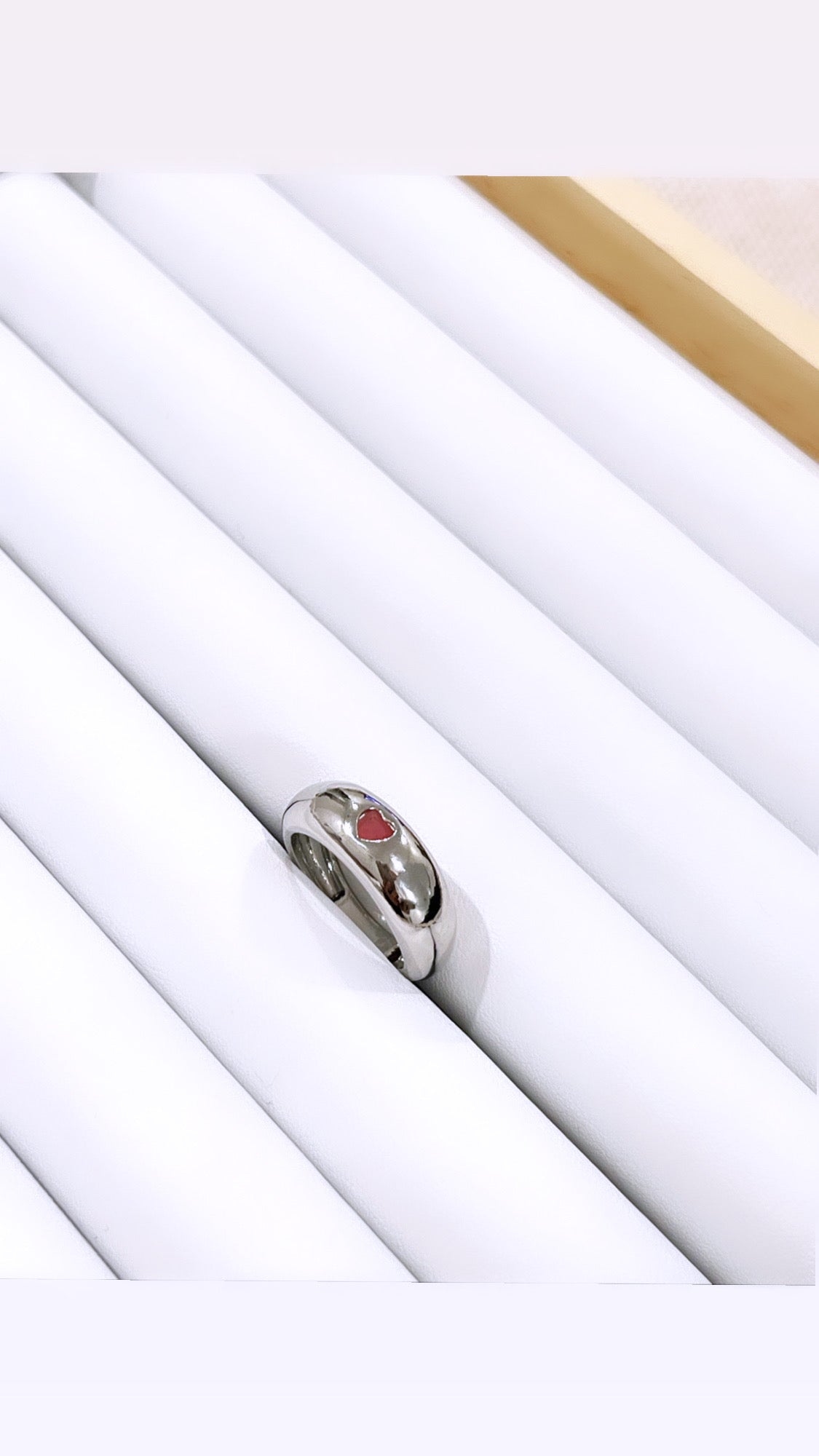 Glossy Dome Heart Rhodium Ring