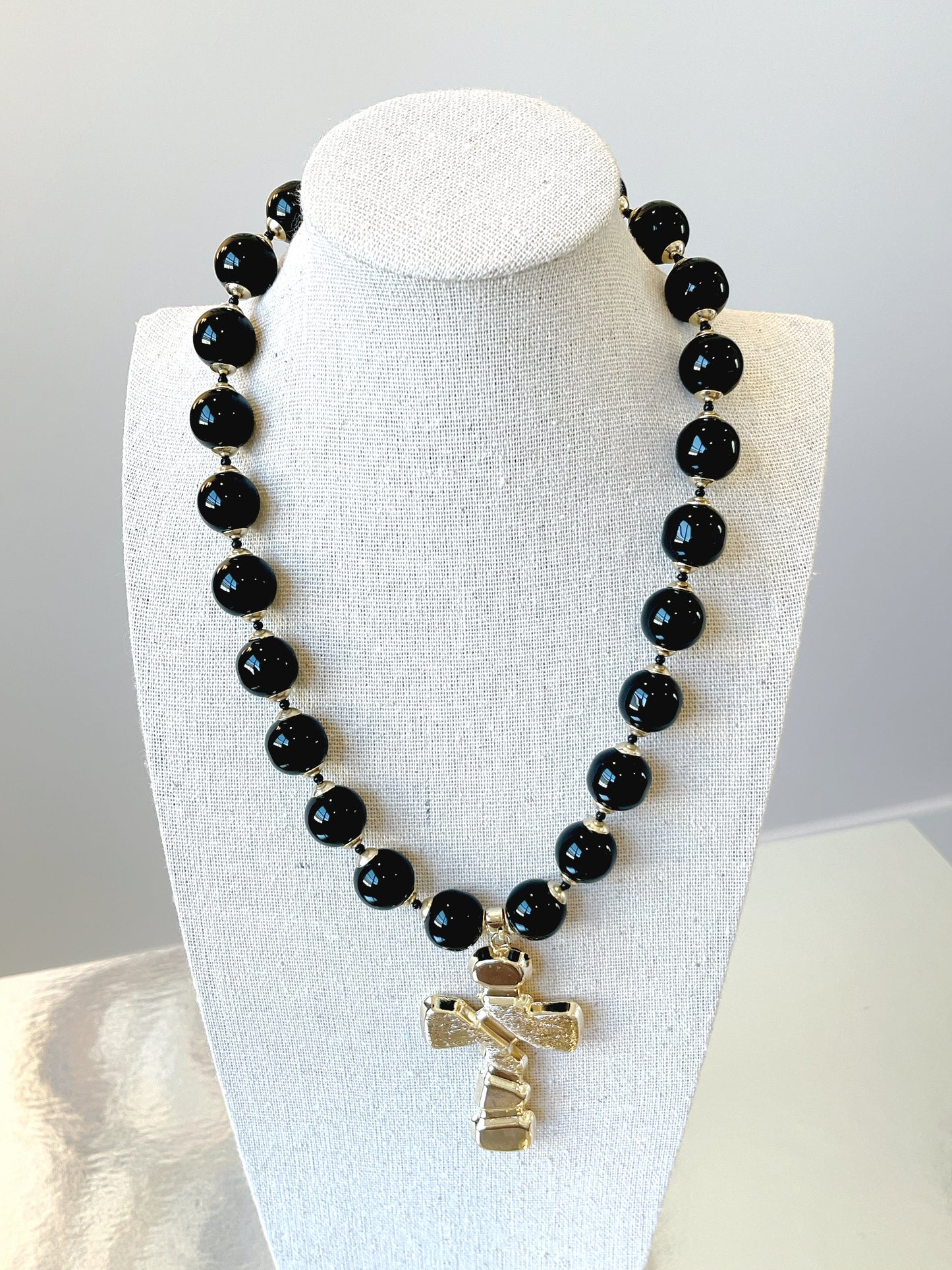 14MM Black Jade Cross Necklace