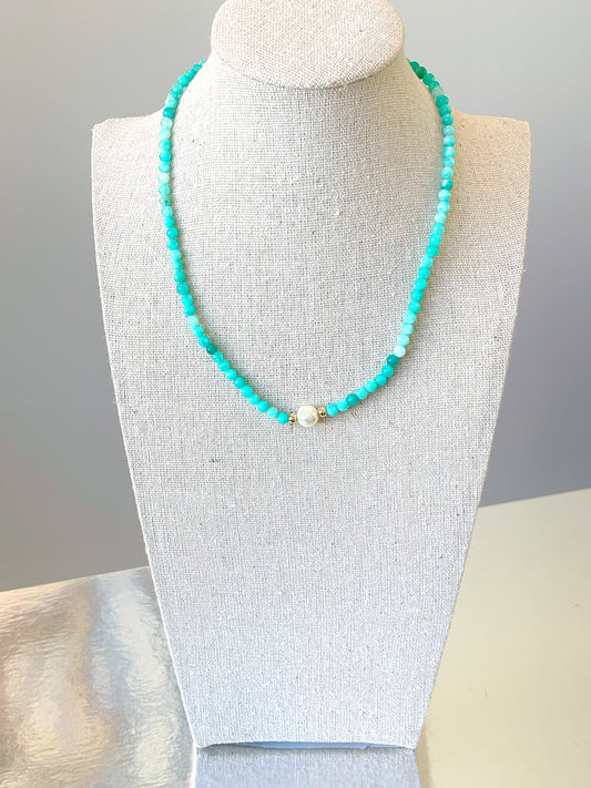 Amazonite 4MM Pearl Necklace