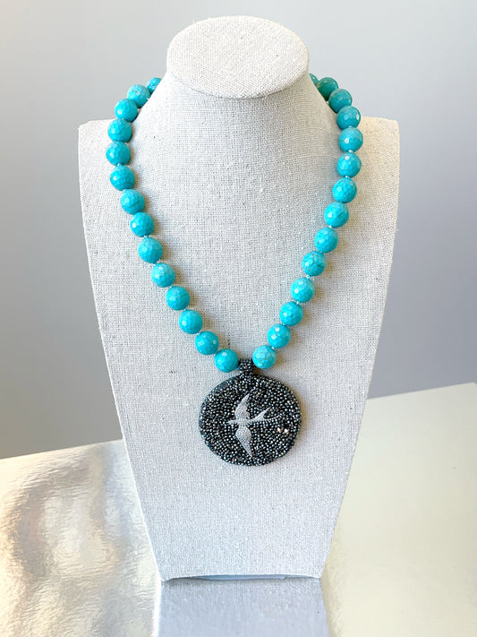 Mandala 12MM Turquoise Howlite Necklace
