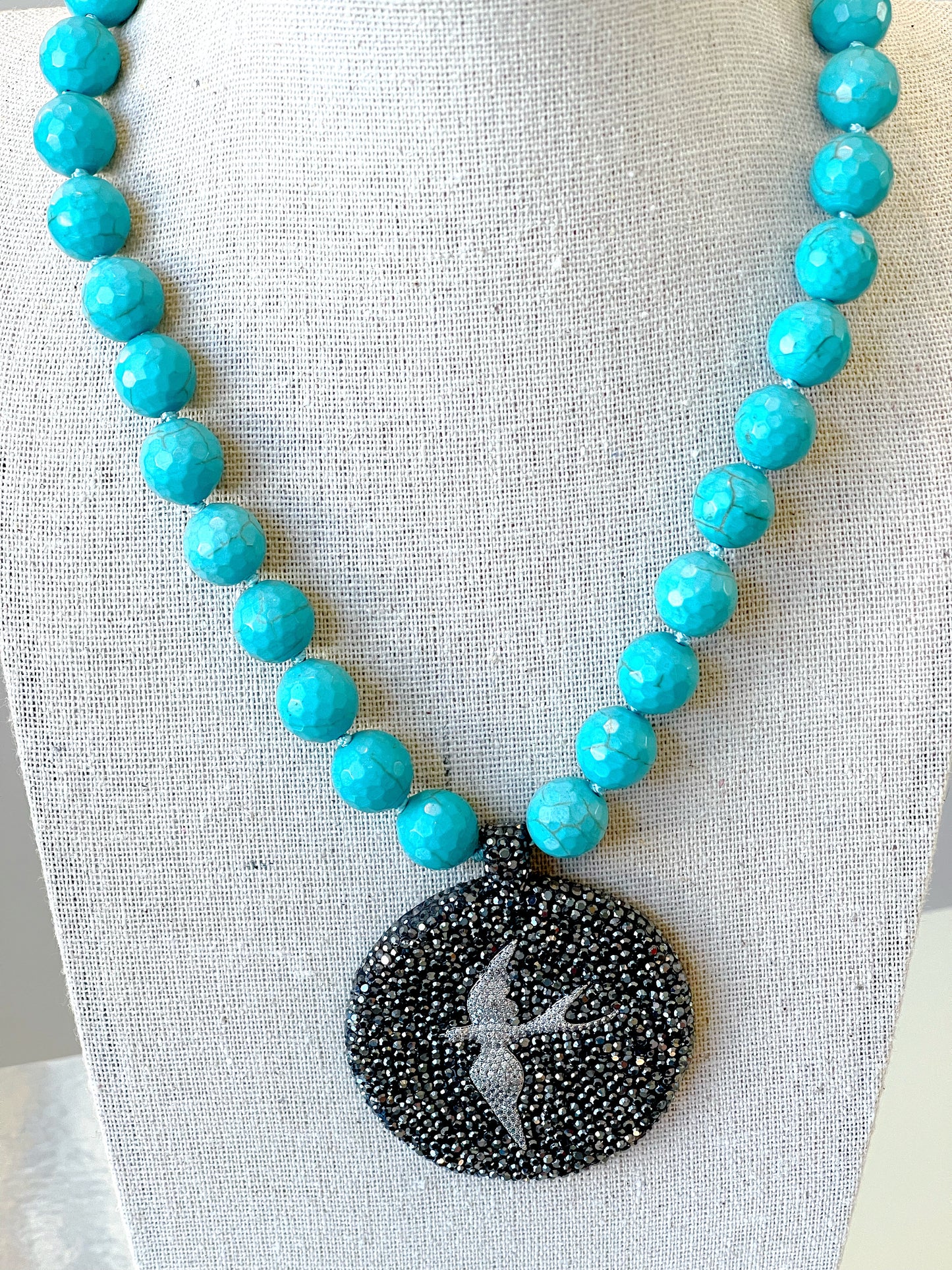 Mandala 12MM Turquoise Howlite Necklace
