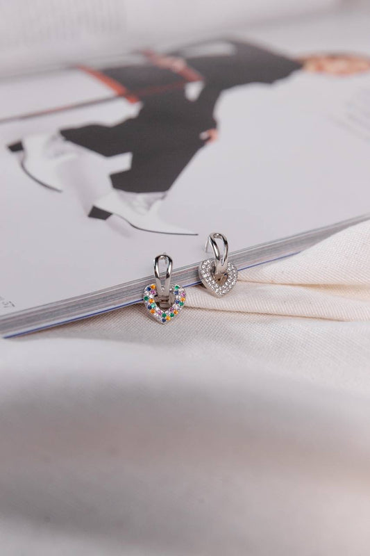 Petit 2 in 1 Flat Heart Rhodium Hoop