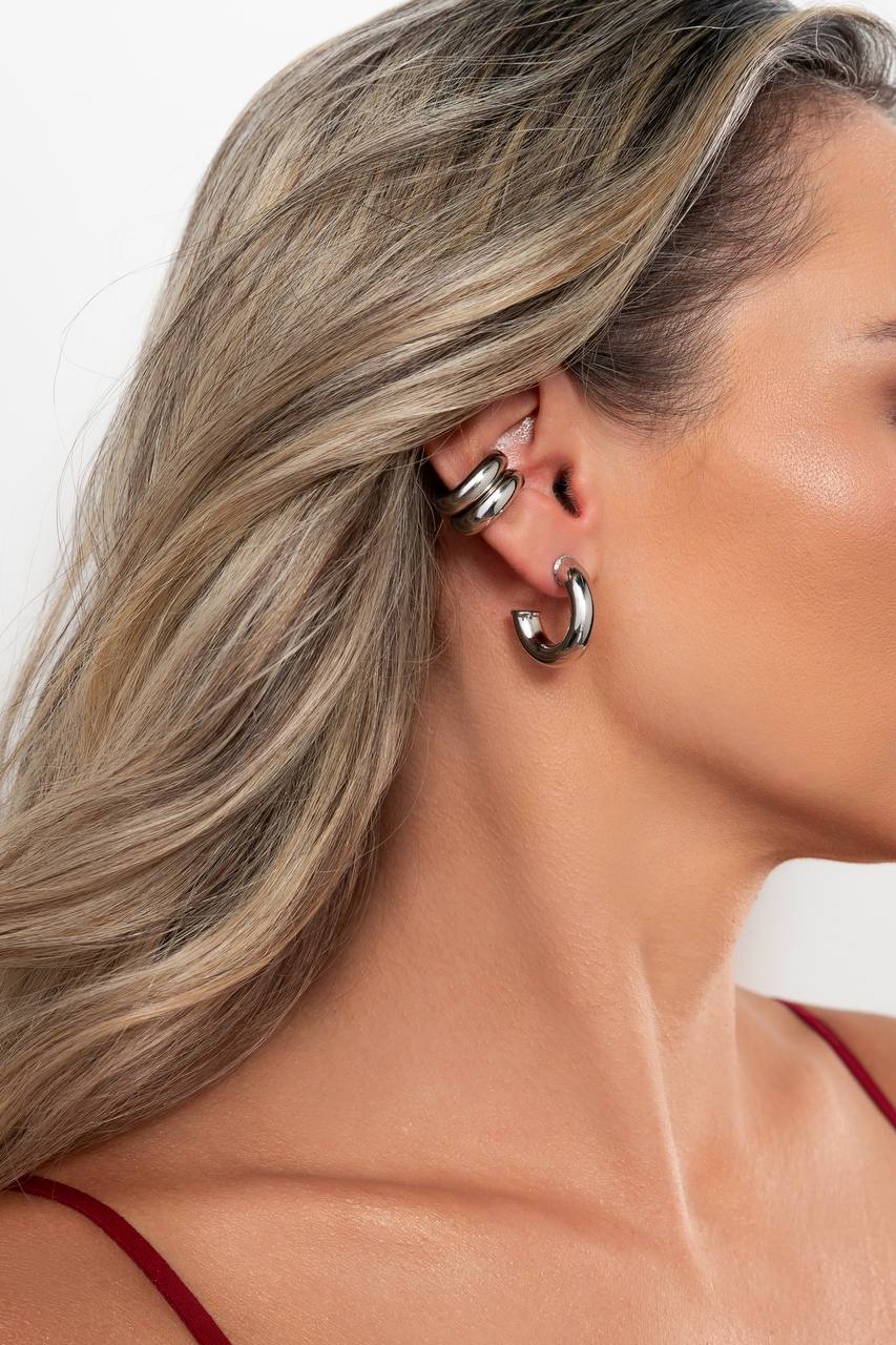 Small Rhodium Tube Hoop