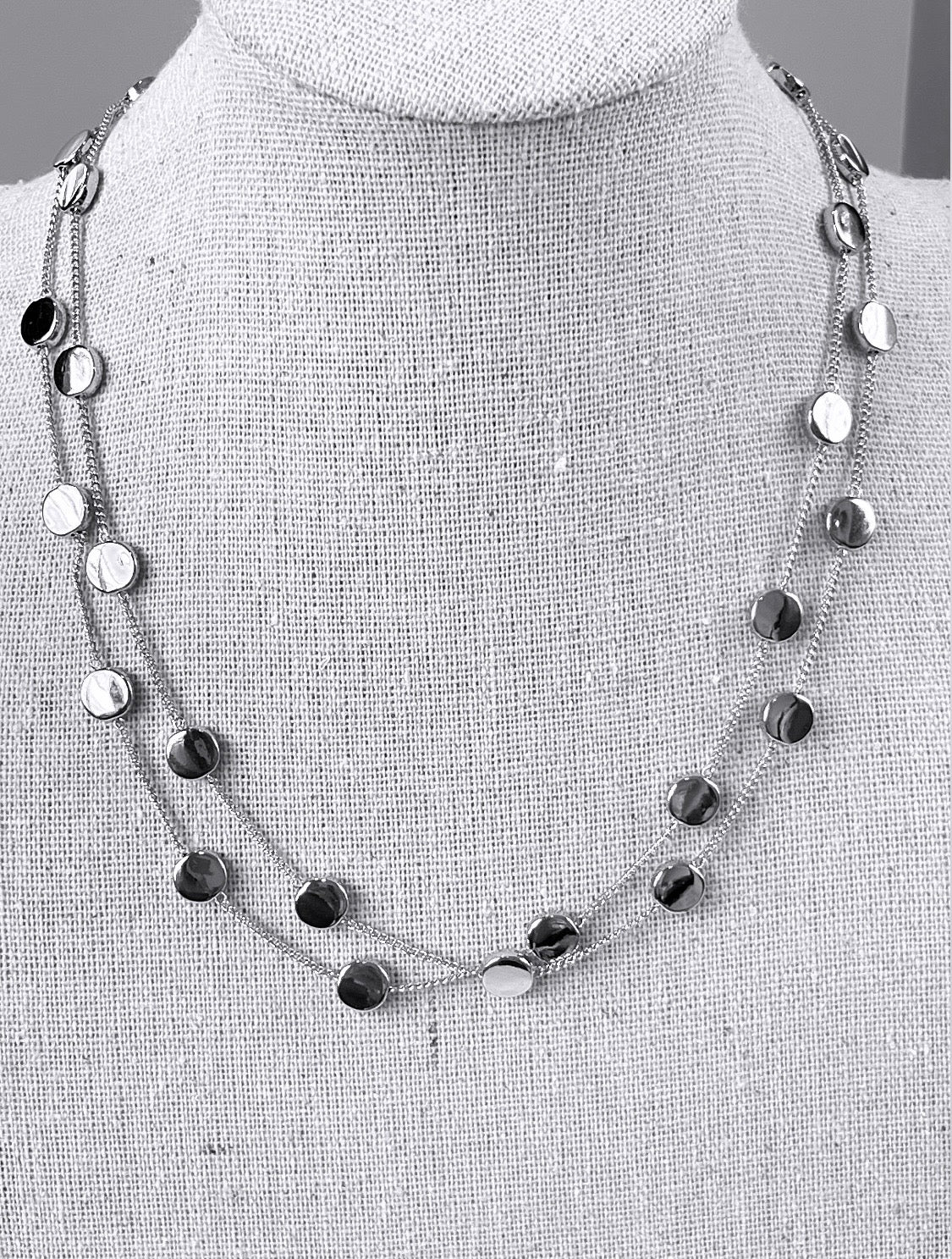 Long Glossy Coins Rhodium Necklace