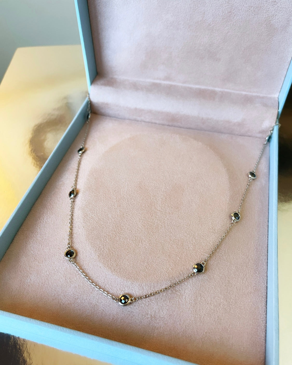Black Zirconia Dots Rhodium Necklace
