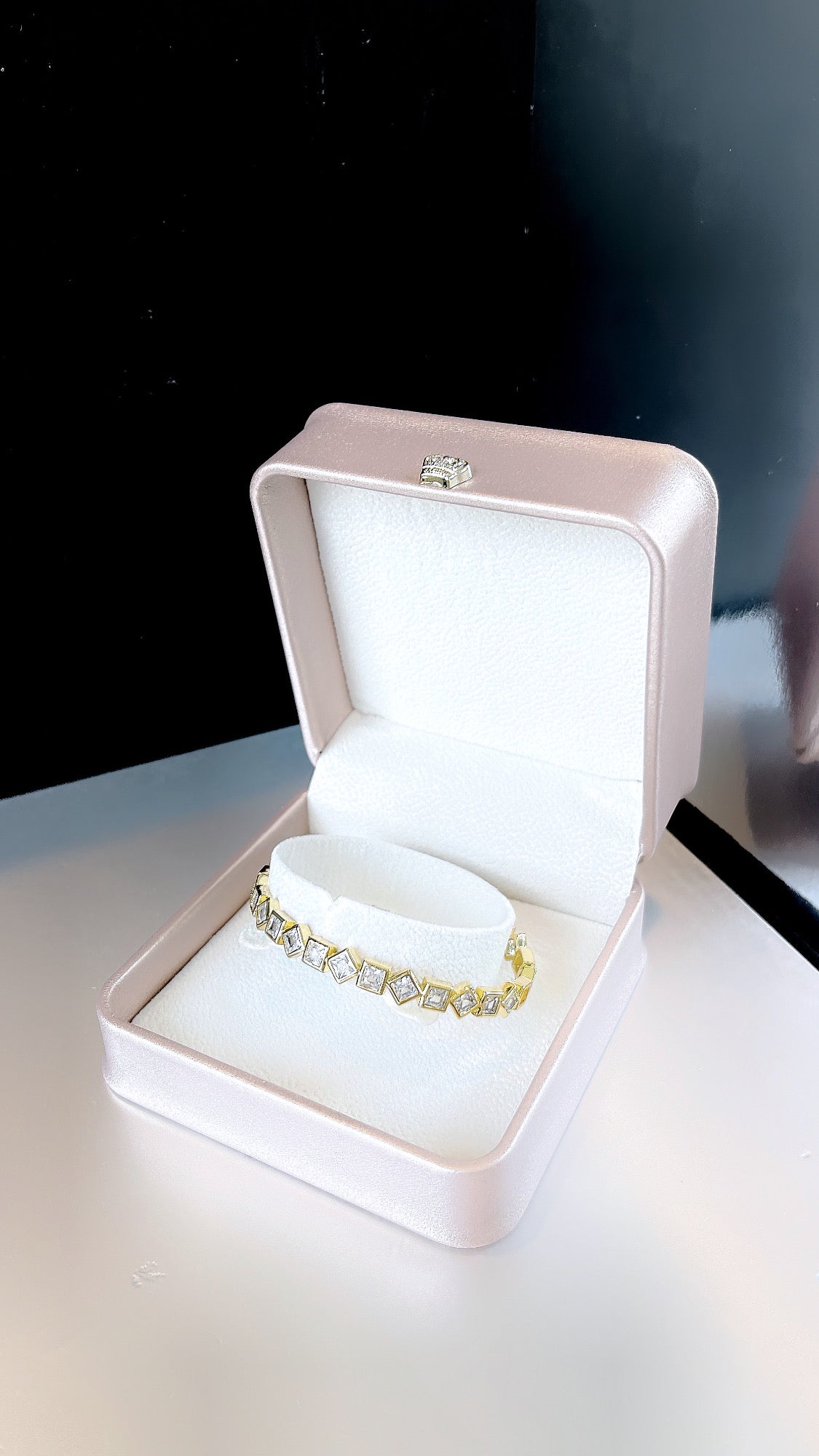 Bezel Squared Zirconia Cuff Bracelet