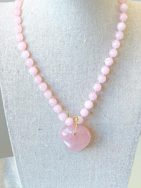 Rose Quartz 8MM Heart Necklace