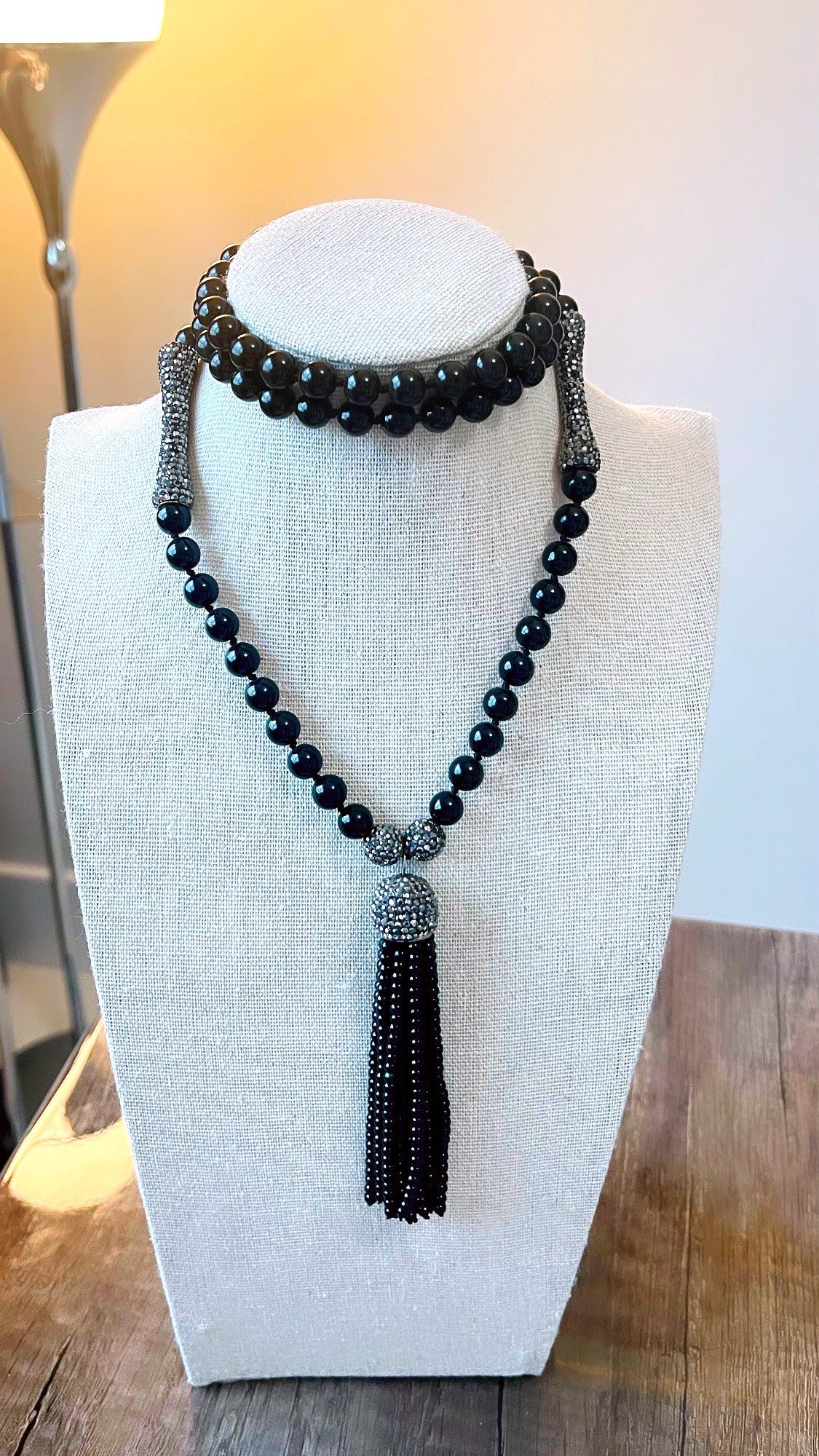 Tassel Drop in Black Agate Necklace