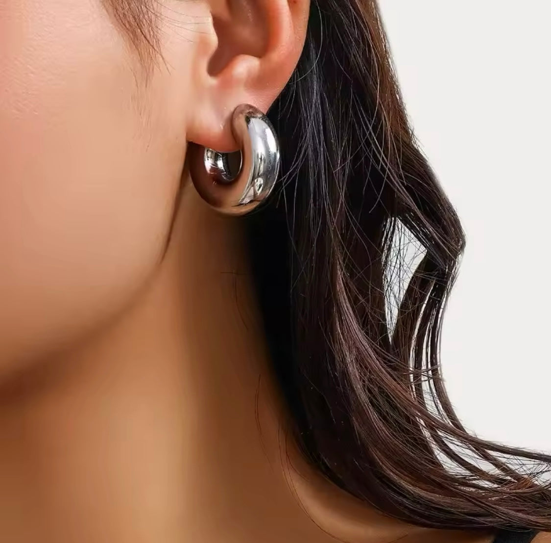 Wide Medium Tube Hoop Earring