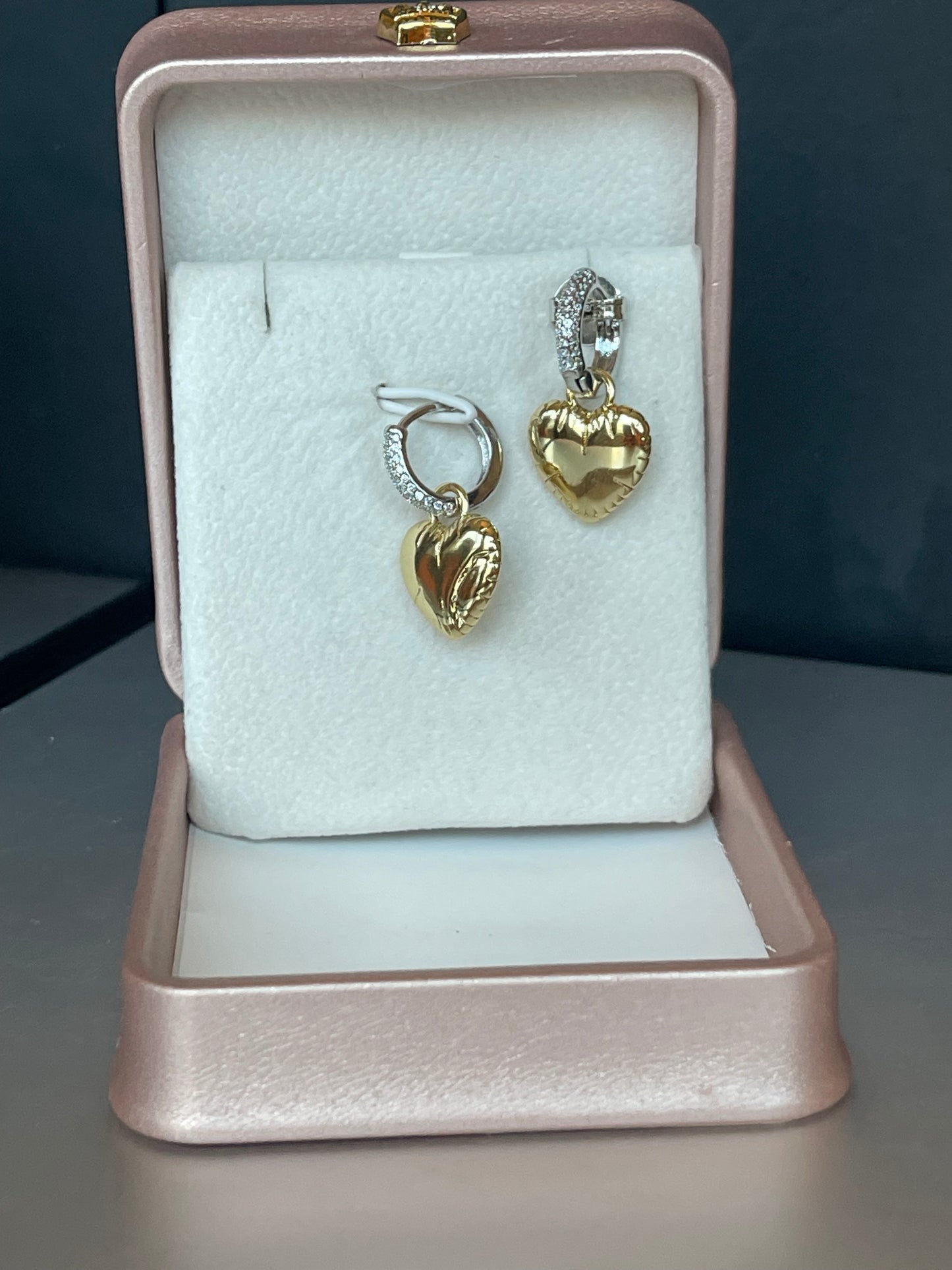 2in1 Mix Metal Pave Heart Earring Hoop
