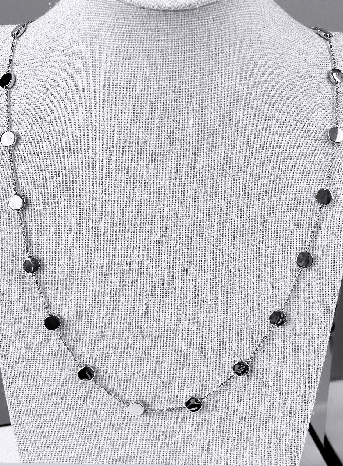 Long Glossy Coins Rhodium Necklace