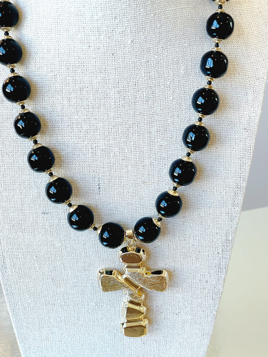 14MM Black Jade Cross Necklace
