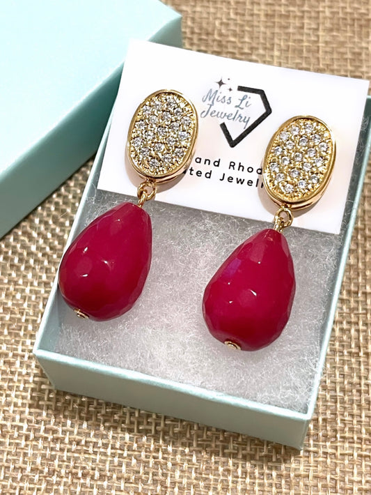 Pave Pink Agate Earring