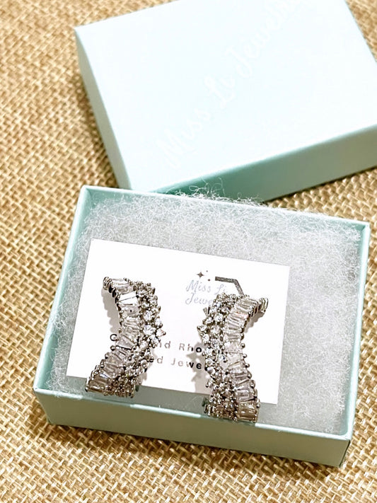 Baguette Zirconia and Pave Rhodium Hoop