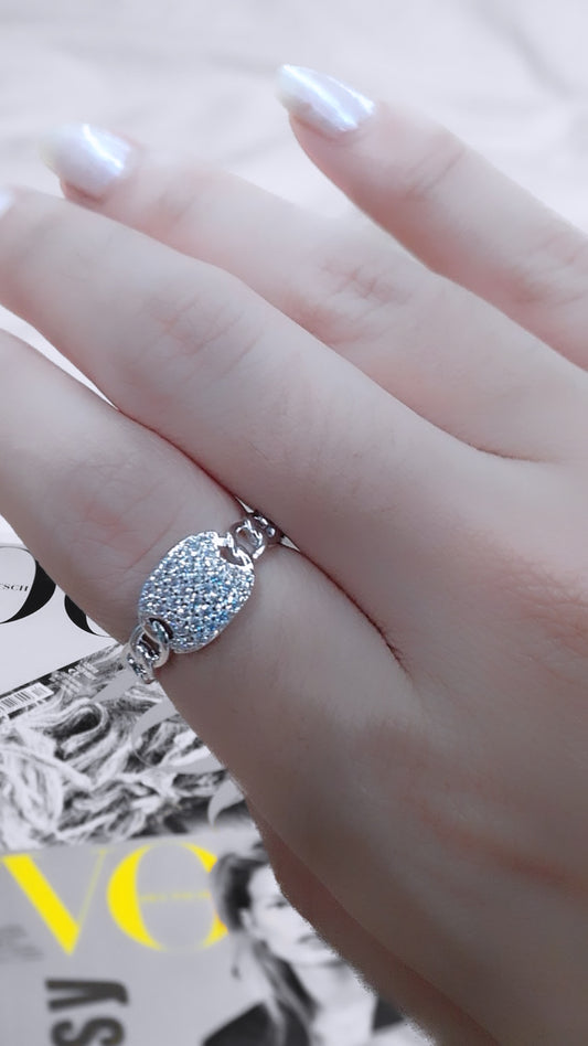Link Pave Top Rhodium Ring