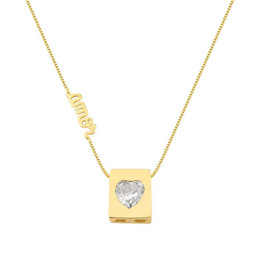Zirconia Heart Plaque Necklace