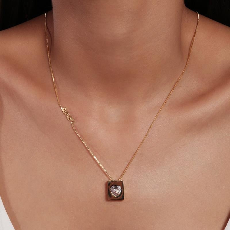 Zirconia Heart Plaque Necklace
