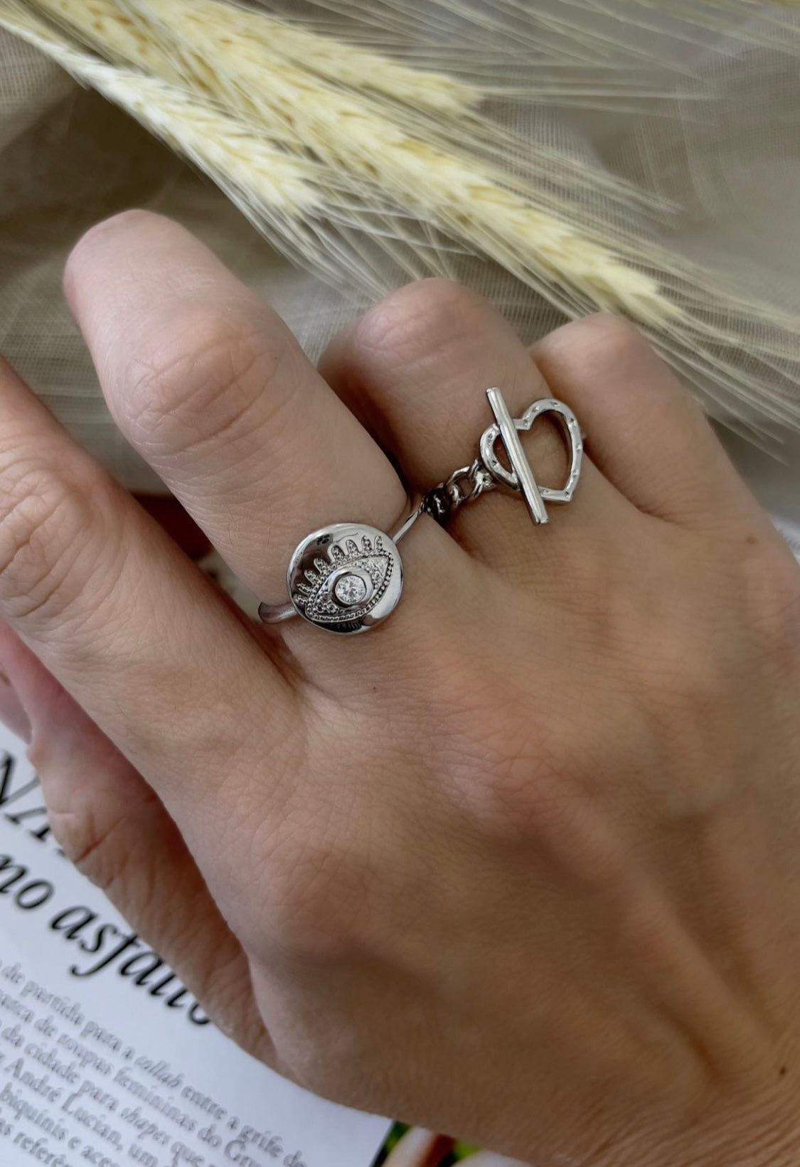 Heart & Links Rhodium Ring
