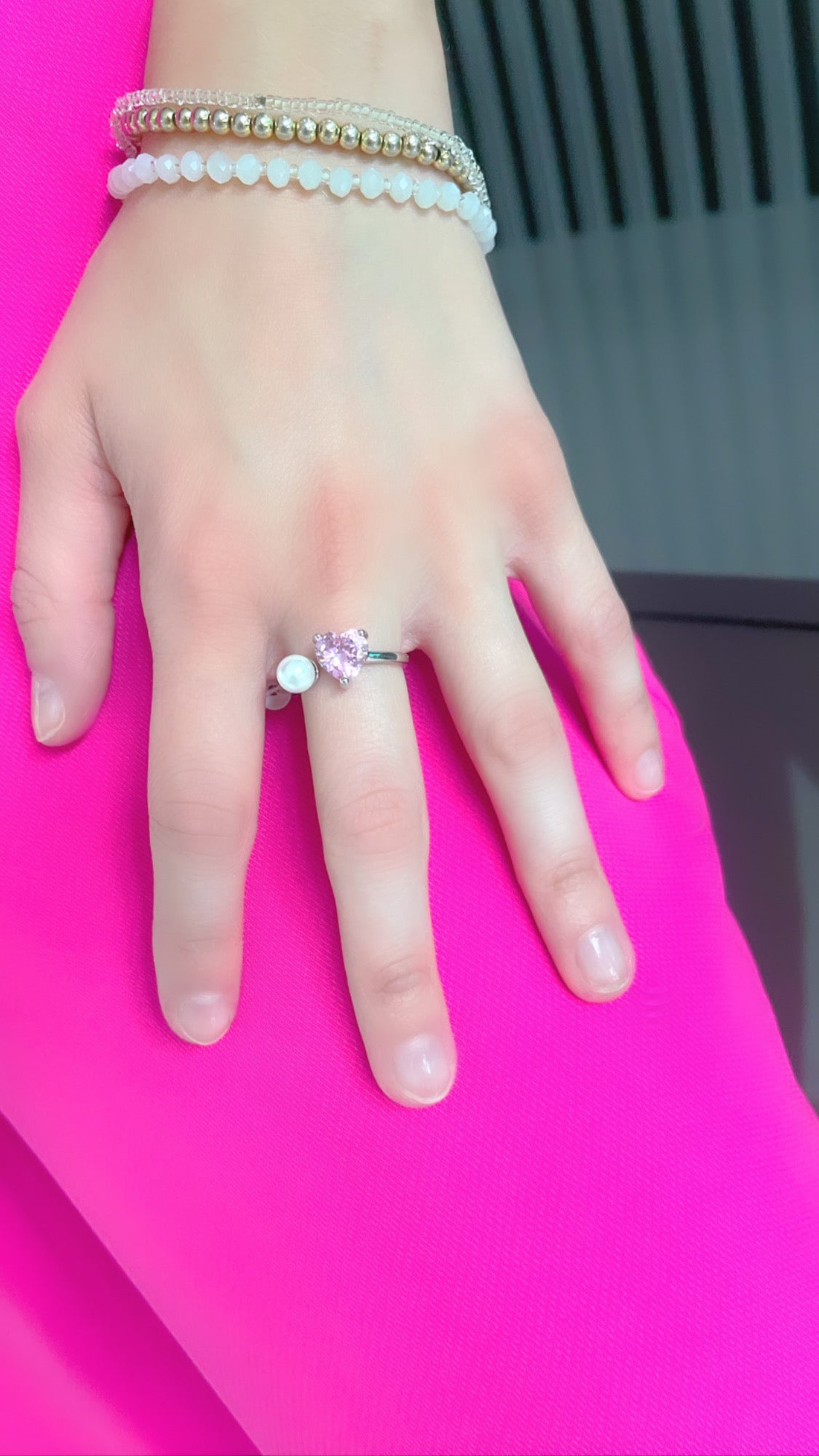 Kunzite Heart and Pearl Open Ring