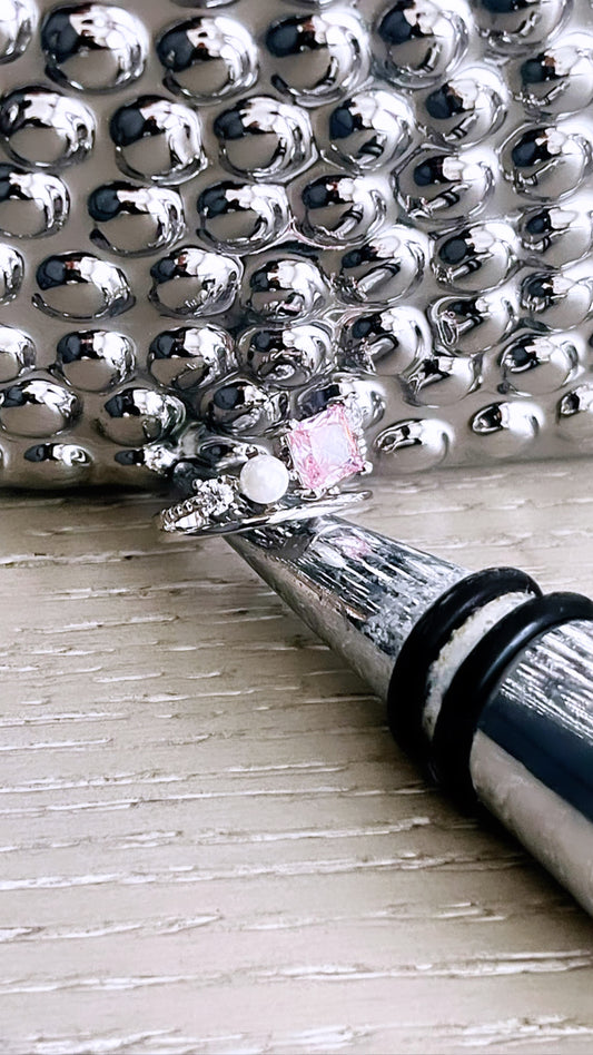 Kunzite LabGem and Pearl Rhodium Ring