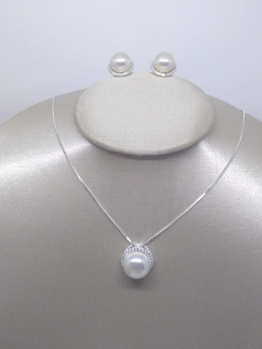 Rhodium Pave Pearl Drop Set