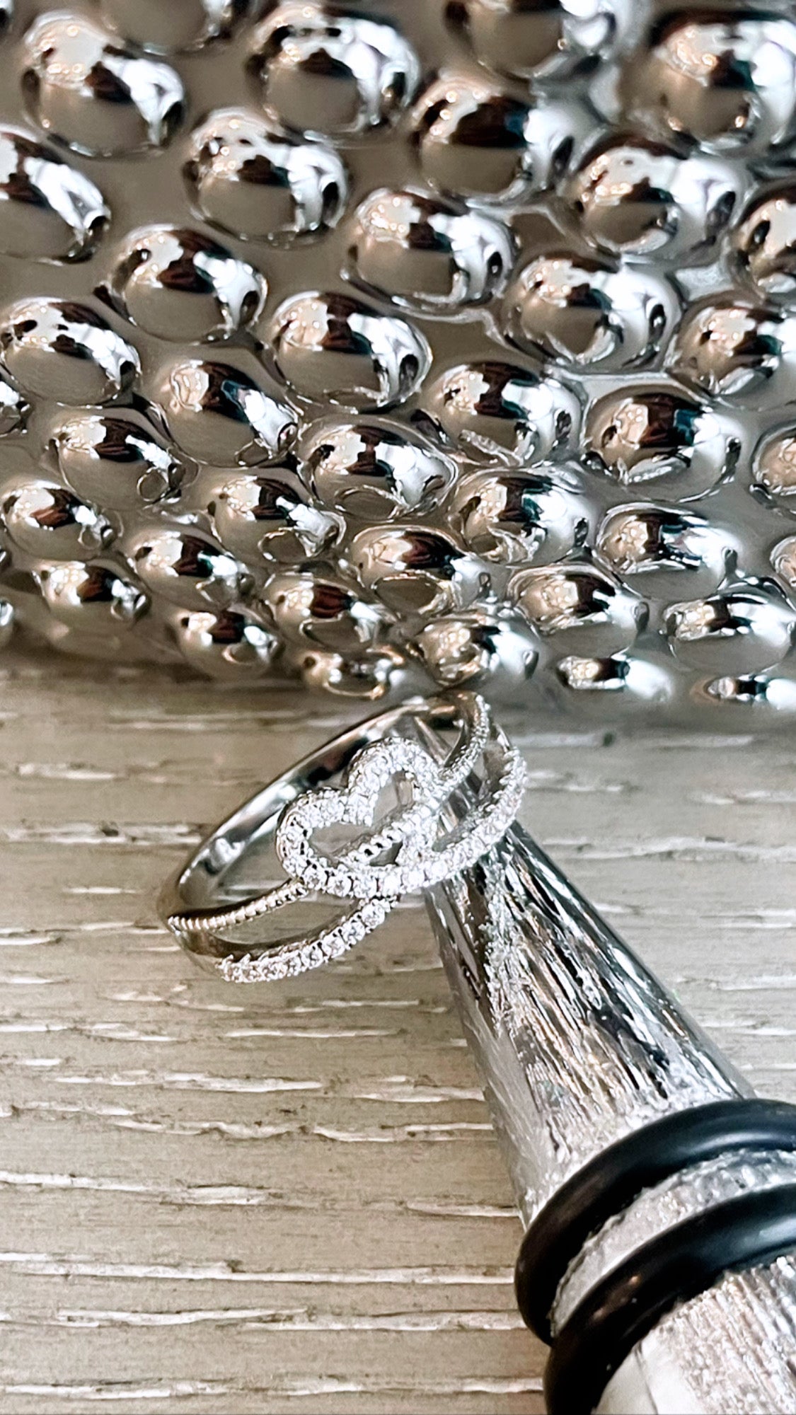 Bow Heart Rhodium Ring