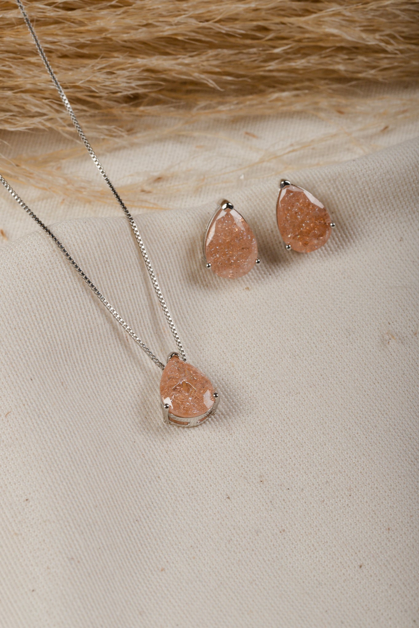 Crushed Morganite GemStone Drop Set