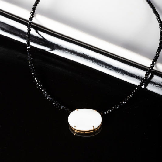 Mother Pearl Black Crystal Choker Necklace