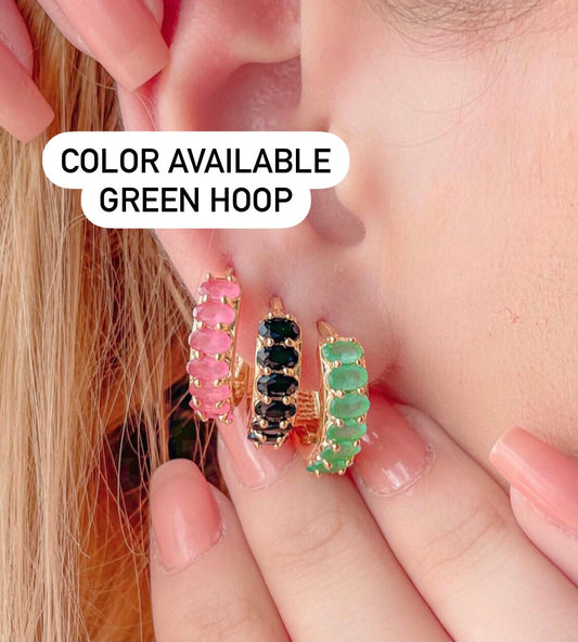 Small Jade Zirconia Pave Hoop Earring